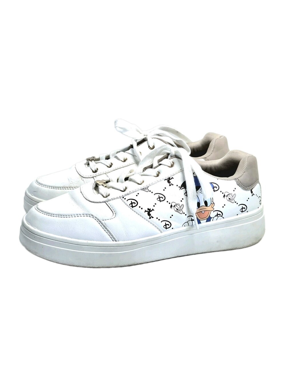 Disney x Primark Donald Duck Women's Sneakers White Gold Accents Size 7 Trainers